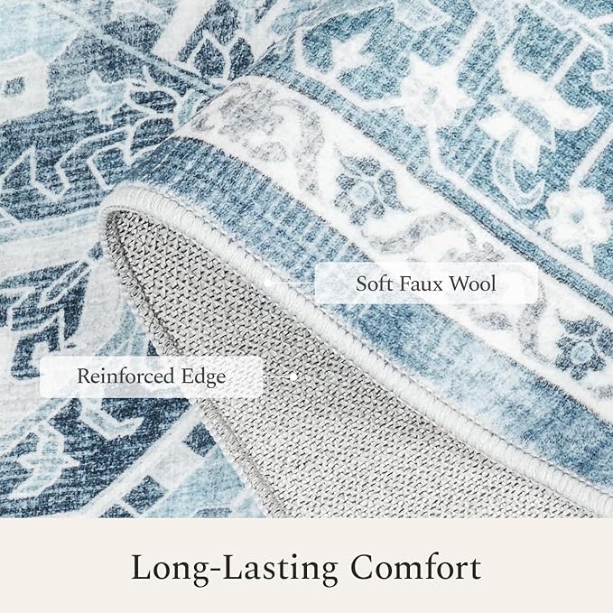 Rugflix 5x7 Area Rugs for Living Room, Machine Washable Rug Non Slip Stain Resistance, Large Rug Vintage Distressed Soft Carpet for Bedroom, Dining Room, Home Office, Blue