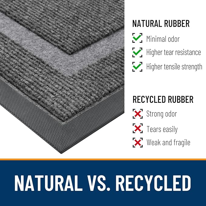 OLANLY Front Door Mat Indoor Outdoor Entrance, Waterproof All-Season, All-Weather Doormat, Sturdy Natural Rubber, Fade Resistant, Low Profile, Easy Clean Patio Porch Entryway Mat, 59x23, Dark Grey