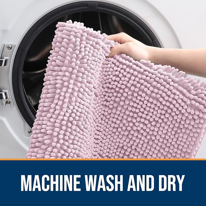 OLANLY Dog Door Mat for Muddy Paws 40x32, Absorbs Moisture and Dirt, Absorbent Non-Slip Washable Doormat, Quick Dry Chenille Mud Mat for Dogs, Entry Indoor Entryway Carpet for Inside Floor, Dusty Rose