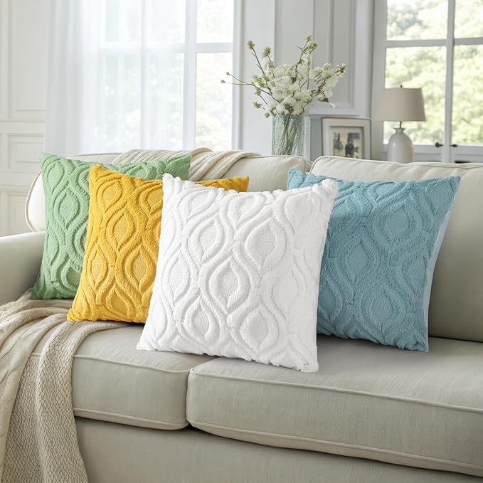 decorUhome Throw Pillow Covers 12x20 Inch Set of 2, Soft Plush Faux Wool White Solid Couch Pillow Covers, Accent Farmhouse Neutral Rectangle Pillow Cases for Sofa Bed Living Room