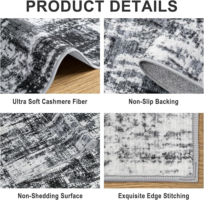 Area Rugs 10x12 Living Room - Washable Rug Modern Abstract Soft Large Neutral Non-Slip Carpet Indoor Floor Thin Carpets for Bedroom Dining Room Farmhouse Nursery Home Office Black
