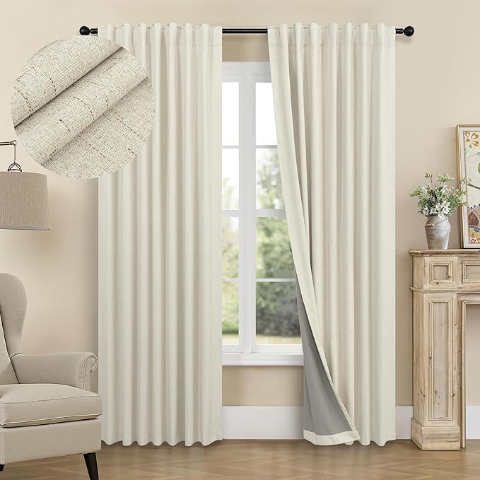 Darkening Curtains for Bedroom 72 Inch Length 2 Panels Coastal Linen Textured Blackout Curtains for Nursery Room Divider Office Cabin Closet Draft Blocking Block Out Kids Drape 52x72 Long Sand Beige