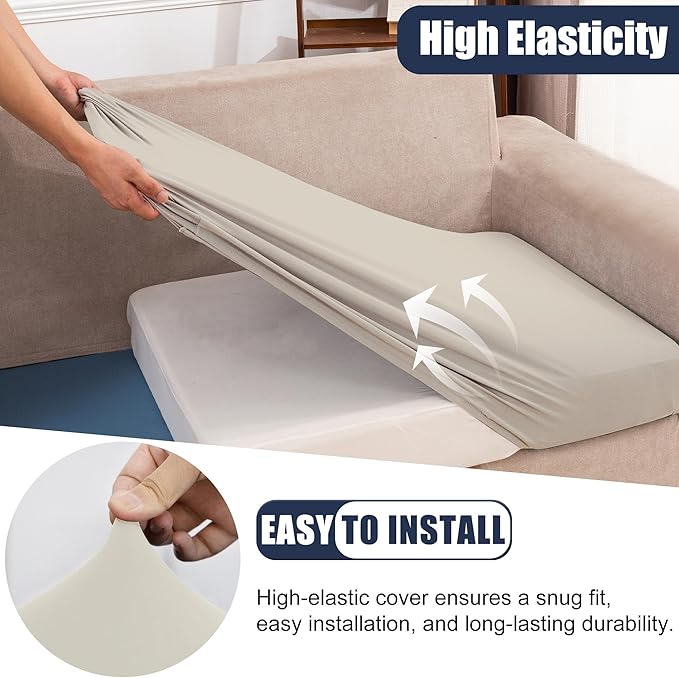 Patio Stretch Cushion Covers, Chair Cushion Covers& Sofa Replacement Slipcovers for Patio Furniture Cushion Covers, Washable Reusable Furniture Protector (4, Beige)