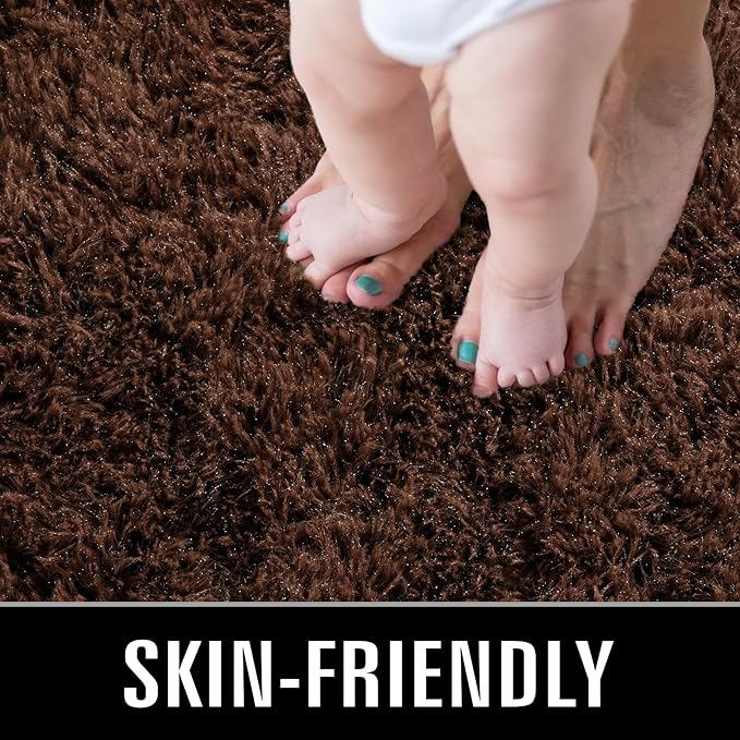 TWINNIS Super Soft Shaggy Rugs Fluffy Carpets, 6x9 Feet, Indoor Modern Plush Area Rugs for Living Room Bedroom Kids Room Nursery Home Decor, Upgrade Anti-Skid Rectangular Fuzzy Rug, Brown