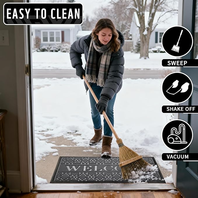 Yimobra Welcome Matt Outdoor Indoor 29.5x17, All-Weather Waterproof Front Door Mat Outside Entrance, Non-Slip Low Profile Porch Patio Doormat, Dark Grey