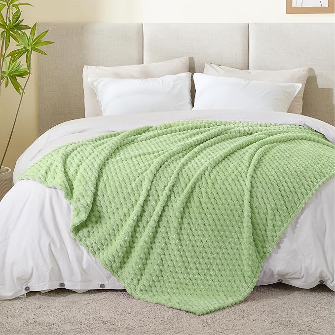 BEDELITE Fleece Throw Blanket for Couch & Bed - 3D Jacquard Decorative Light Green Blanket, Super Soft and Cozy Warm Fuzzy Blanket All Seasons Suitable, 50x60Inches