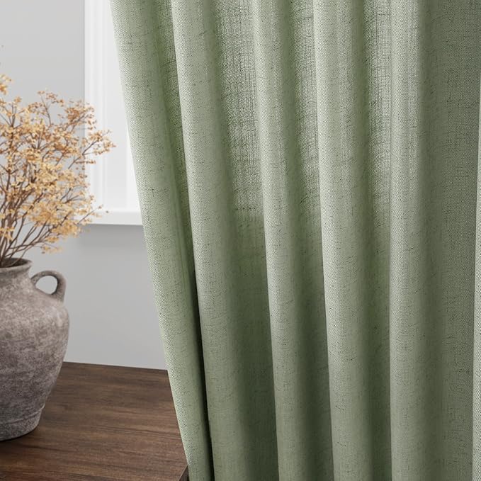 Extra Long Light Sage Linen Curtains 120 Inch for Living Room 2 Panels Set Rod Pocket Back Tab Soft Linen Window Drapes Semi Sheer Light Filtering Privacy High Ceiling Drapes for Farmhouse 52x120