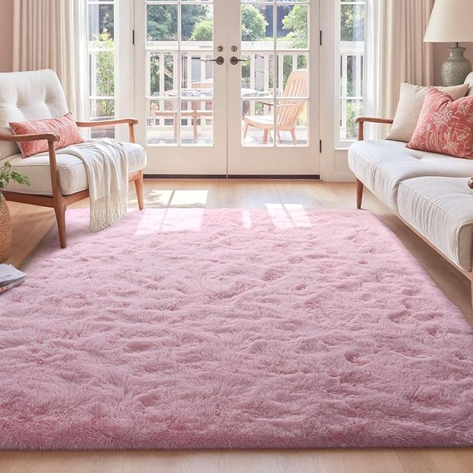 5x7 Ft Pink Rugs for Bedroom Girls, Shag Fluffy Area Rug for Living Room, Ultra Soft Furry Rug Indoor Carpet for Kids Room Nursery Home Decor