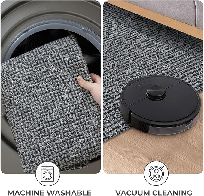 KOZYFLY Indoor Door Mat 2x3 ft Small Area Rugs Washable Front Door Mat Non Slip Rubber Backed Entryway Rug Cotton Entrance Doormat for Front Porch Bathroom Kitchen Bedroom, Grey/Dark Grey