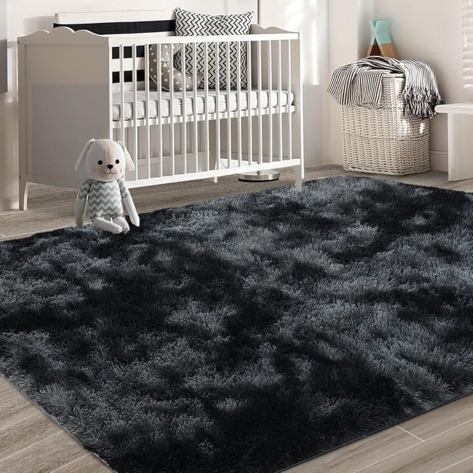 10X14 Large Area Rugs for Living Room Bedroom,Big Shag Rug for Bedroom Dorm,Soft Fluffy Indoor Carpet Nursery Rugs for Kids Girls Room Home Decor(Mottling Black, 10X14 Feet)