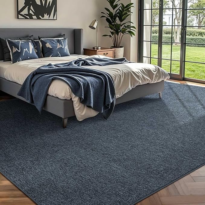FinRèc Low Pile 5x7 Washable Area Rugs for Bedroom Living Room, Thin Rug Solid Color, Non-Slip Carpet Indoor for Home Decor (Navy Blue)
