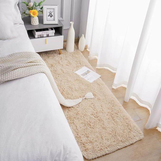 Chicrug Soft Runner Rug for Bedroom Living Room Plush Fluffy Rugs 2x8 Feet, Shag Furry Runner Carpet Non Shedding for Nursery Children Kids Girls Room Home Decorative, Camel
