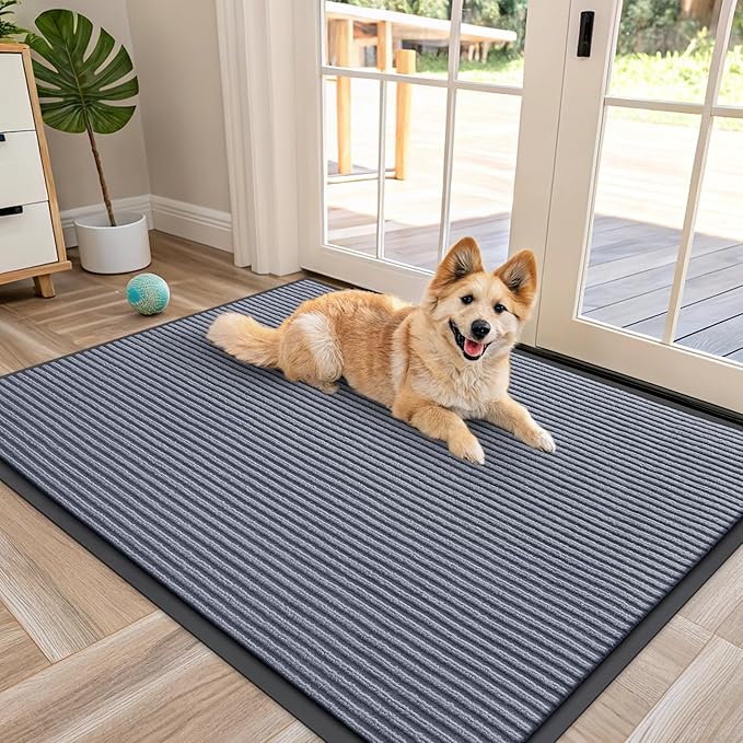OLANLY Front Door Mat Indoor Outdoor Entrance, Waterproof Heavy Duty Doormat, Fade Resistant, Low Profile, Easy Clean Patio Porch Welcome Floor Mats for Entry, 47x34, Ash Grey