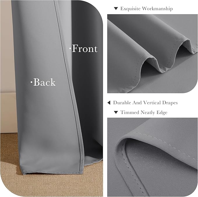 PONY DANCE Window Curtain Panels - Thermal Insulated Draperies Light Block Curtain Drapes with Back Tab Energy Saving for Kitchen, 52 Wide x 54 Inches Long, Silver Grey, 2 PCs