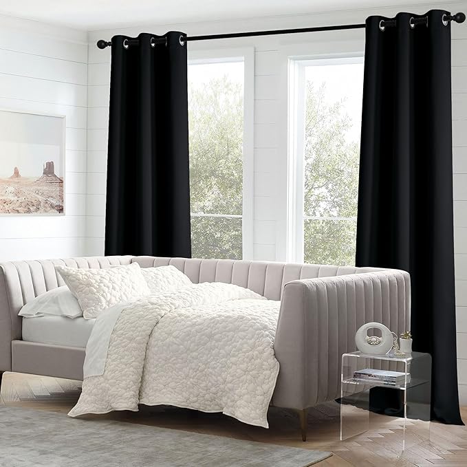 NICETOWN Black Out Curtains 63 inches Long, Grommet Blackout Window Treatment Thermal Insulated Solid Room Darkening Drapes for Bedroom/Kitchen, 2 Panels, W40 x L63