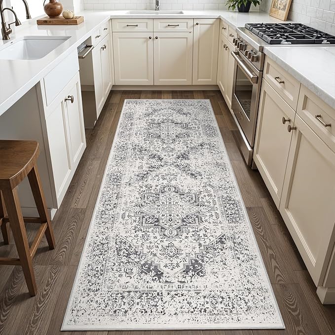 2x6 Washable Hallway Runner Rug - Non Slip Kitchen Runner Rugs with Rubber Backing Vintage Low-Pile Carpet Runners for Entryway Dining Room Laundry Room Home Decor (Distessed Grey)