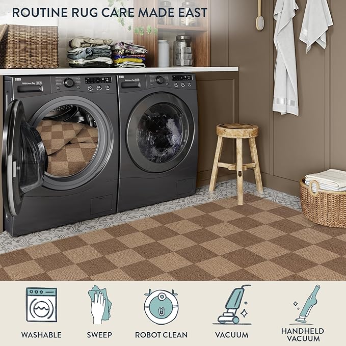 Lahome Colette Checkered Easy Jute Entryway Rug, Washable Rugs 3x5 for Living Room Farmhouse Carpet, Non Slip Indoor Outdoor Door Mat Checkerboard Throw Carpet for Entry Patio Guestroom Deck