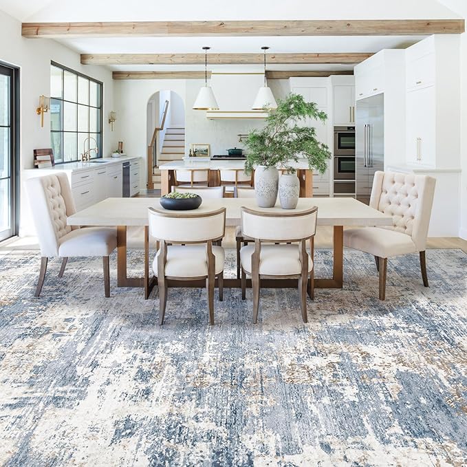 XLUEZ 10x12 Area Rug for Living Room, Washable Modern Abstract Large Area Rug Neutral Soft Non Slip Kids Rug Stain Resistant Indoor Carpet for Bedroom Dining Room Playroom Home Office(Blue, 10'x12')