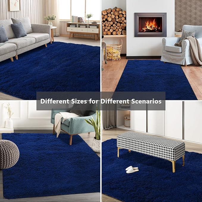 Shag Area Rugs for Bedroom Living Room,Ultra Soft Fluffy Area Rugs for Dorm,Indoor Carpet Nursery Rugs for Kids Girls Room Home Decor (Blue, 8x10 Feet)