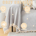 HANDONTIME Grey Sofa Cover for Couch Boho Couch Cover for 3 Seat Couches Dog Couch Cover Love Seat Couch Covers Light Grey Sectional Cover 91" X118" Tassel Chenille Herringbone Sofa Covers
