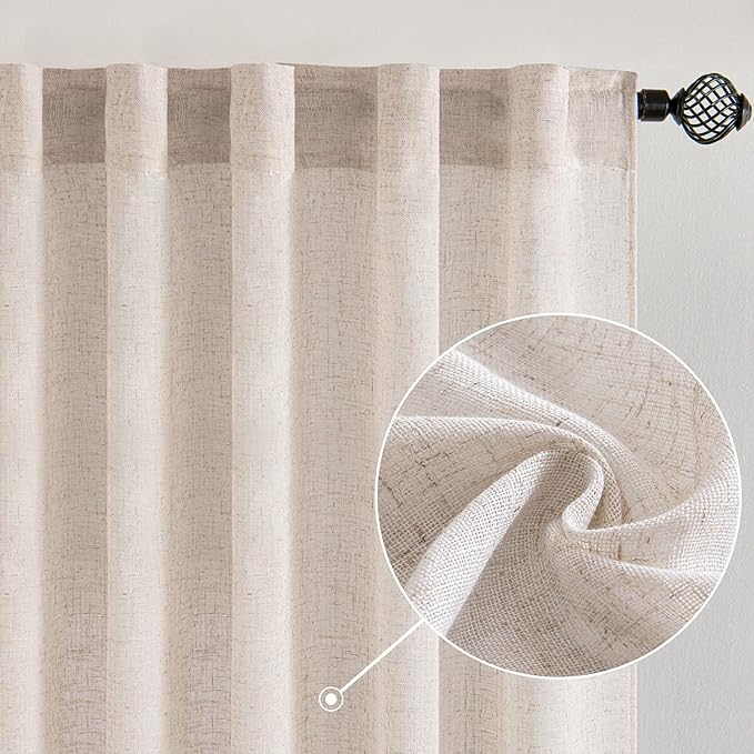 MIULEE Natural White Linen Curtains 78 Inch Length 2 Panels for Bedroom Living Room, Soft Thick Linen Textured Window Drapes Semi Sheer Light Filtering Back Tab Rod Pocket Burlap Look Decor