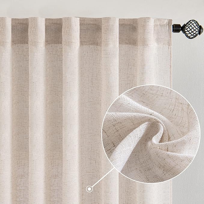 MIULEE Natural White Linen Curtains 92 Inch Length 2 Panels for Bedroom Living Room, Soft Thick Linen Textured Window Drapes Semi Sheer Light Filtering Back Tab Rod Pocket Burlap Look Decor