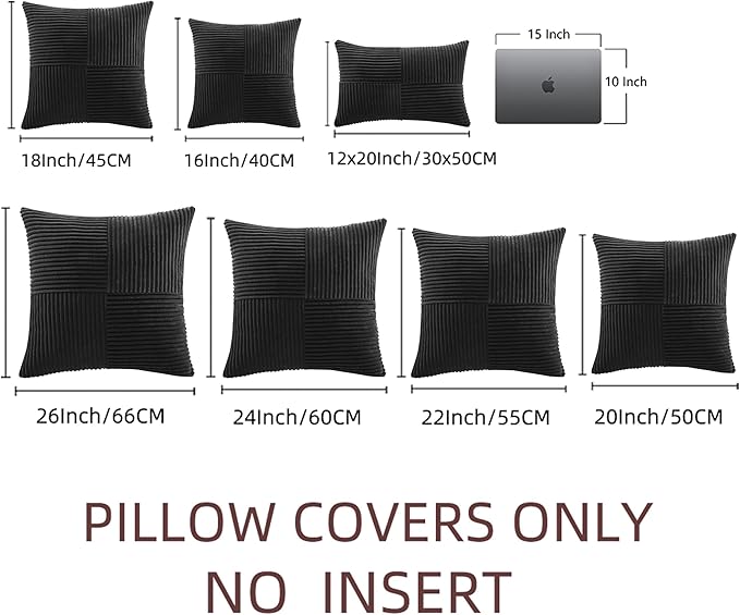 Fancy Homi 2 Packs Black Decorative Throw Pillow Covers 20x20 Inch for Living Room Couch Bed Sofa, Rustic Farmhouse Boho Home Decor, Soft Corss Corduroy Patchwork Accent Square Cushion Case 50x50 cm