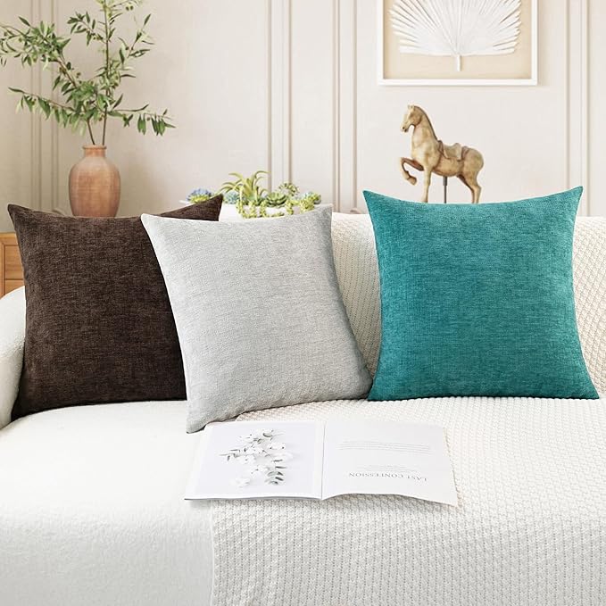 CaliTime Throw Pillow Covers Decorative 22 X 22 Inches Pack of 2 Cozy Chenille Cushion Cases for Couch Sofa Bed Living Room Home Coffee
