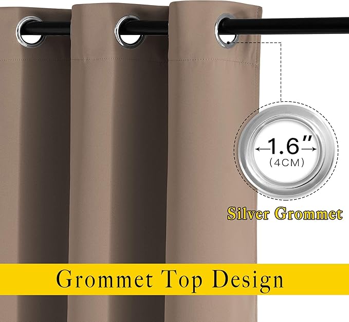 NICETOWN Kitchen Blackout Curtains and Drapes - Triple Weave Energy Saving Thermal Insulated Solid Grommet Blackout Panels for Patio (1 Pair, 52 inches by 72 Inch, Cappuccino)