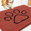 Smiry Dog Door Mat for Muddy Paws, Absorbent Dirt Trapper Non Slip Quick Dry Washable Chenille Mat for Mud Dogs, Entry Rug for Indoor and Outdoor (30x20 Inches, Maple Red and Black)