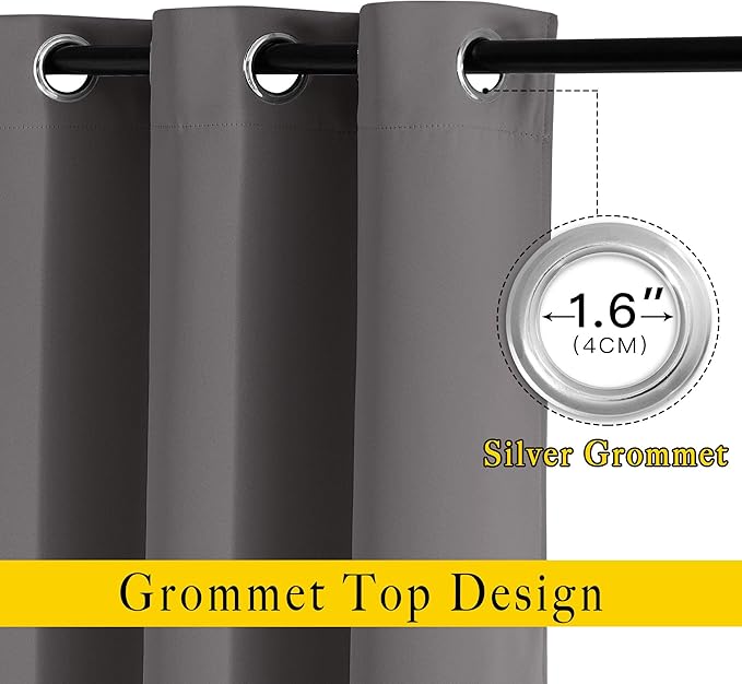 NICETOWN Bedroom Blackout Curtains Panels - Triple Weave Energy Saving Thermal Insulated Solid Grommet Blackout Draperies for Patio (80 inches by 108 Inch, Grey, Set of 2)