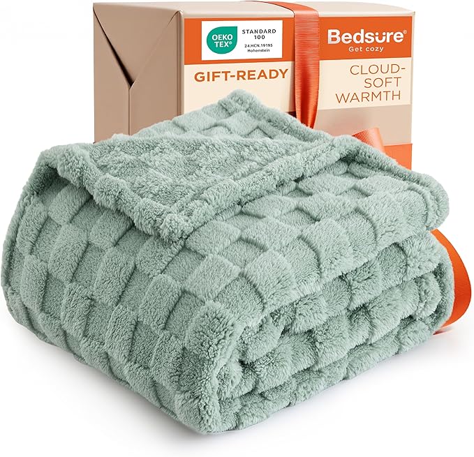 Bedsure GentleSoft Twin Blanket for Bed - Super Soft Cozy Spring Blankets for Kids Girls, Cute Fuzzy Fleece Throws for Bedroom Couch, Sage Green, 60x80 Inches