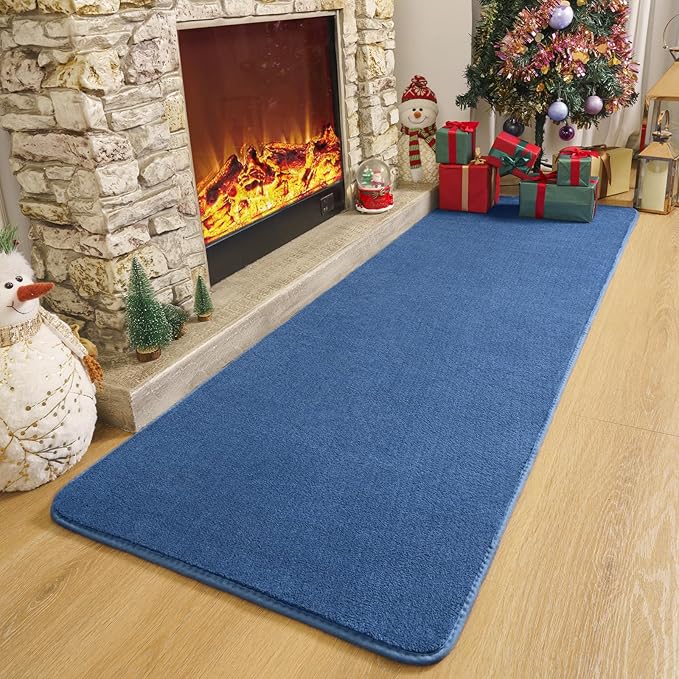Amearea Modern Soft Hallway Runner Rug, 2x10 Feet Washable Long Runner Rugs for Hallway, Blue Fluffy Bedroom Rugs, Indoor Non Slip Memory Foam Rug Carpet for Entrance Kitchen Living Room Home Decor