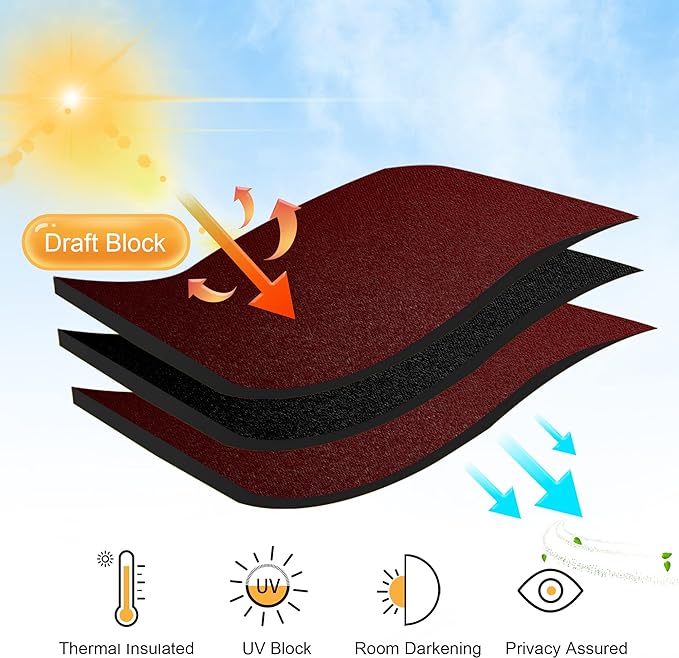 RYB HOME Blackout Bathroom Window Curtains, Short Thermal Insulated Heat Blocking Rod Pocket Half Window Curtain Tiers for Nursery Bedroom, Width 42 by Length 30, Burgundy Red, 2 Panels