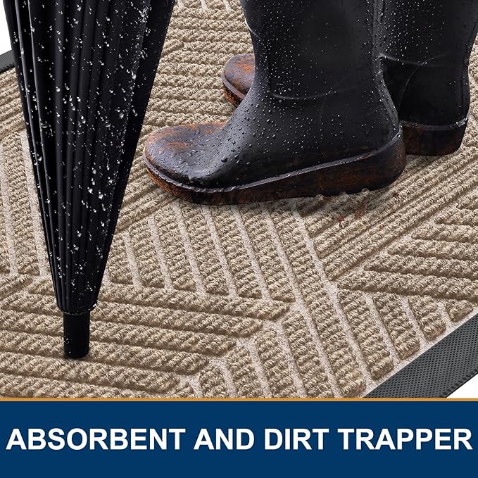 Smiry Front Door Mat Outside Entrance, Heavy Duty Sturdy Natural Rubber Doormat, Trap Dirt and Moisture, Easy Clean Low Profile Mats for Indoor Outdoor Entry, Irregular Triangle (47x32, Mixed Camel)