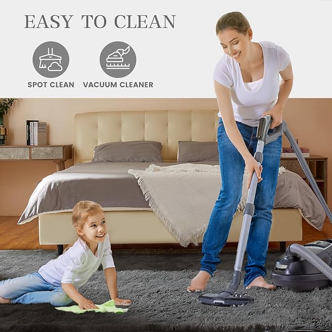 Soft Shag Area Rug for Living Room and Bedroom Decor, 5x7 Feet Solid Gray Non-Slip Indoor Carpet for Kids Boys Girls Dorm Nursery, Large Aesthetic Floor Rug