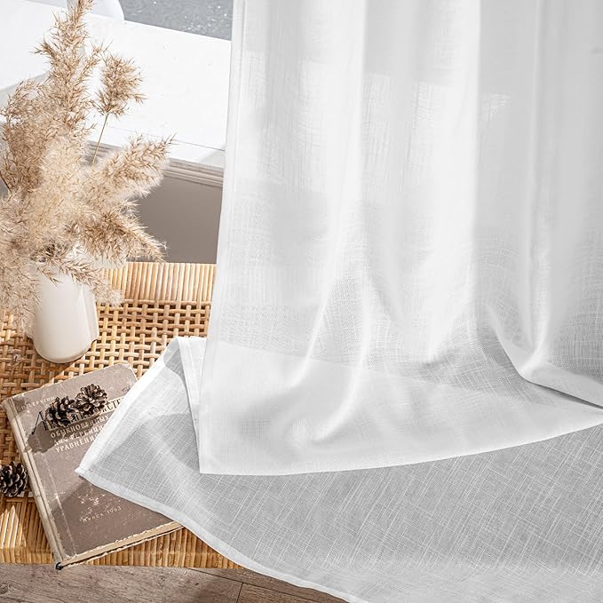 MIULEE White Linen Curtains 84 Inch Length 2 Panels for Bedroom Living Room, Soft Thick Linen Textured Back Tab Window Drapes Semi Sheer Light Filtering Rod Pocket Modern Farmhouse Decor