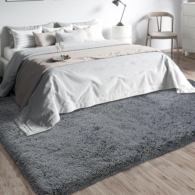 Shag Area Rugs for Bedroom Living Room,5X8 Ultra Soft Fluffy Area Rugs for Dorm, Indoor Carpet Nursery Rugs for Kids Room Home Decor,Dark Grey