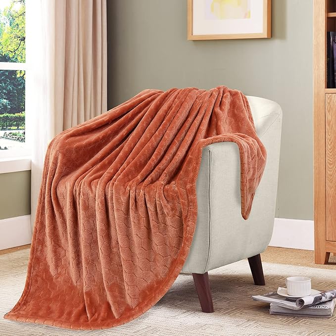TOONOW Fleece Blanket Super Soft Cozy Throw Blanket 50" x 60", Lightweight Fuzzy Comfy Textured Flannel Blanket Warm Plush Throw Blankets for Couch, Sofa, Bed, Carnelian