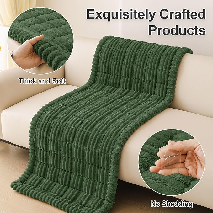 hyha Couch Covers for Dogs Washable, Non Slip Plush Dog Sofa Protectors, Fuzzy Pet Couch Covers for 3 Cushion Sofa Pet Friendly (Dark Green, 27.6" x 47")