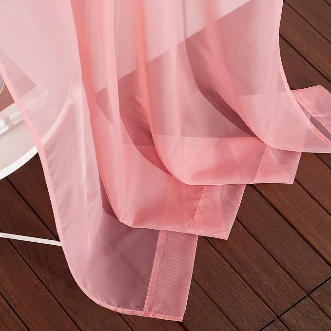 NICETOWN Sheer Textured Voile Curtains - Ring Top Soft Sheer Vertical Window Coverings with Light Penetration for Loft/Apartment (W54 x L72 - inch, Coral, Set of 2)