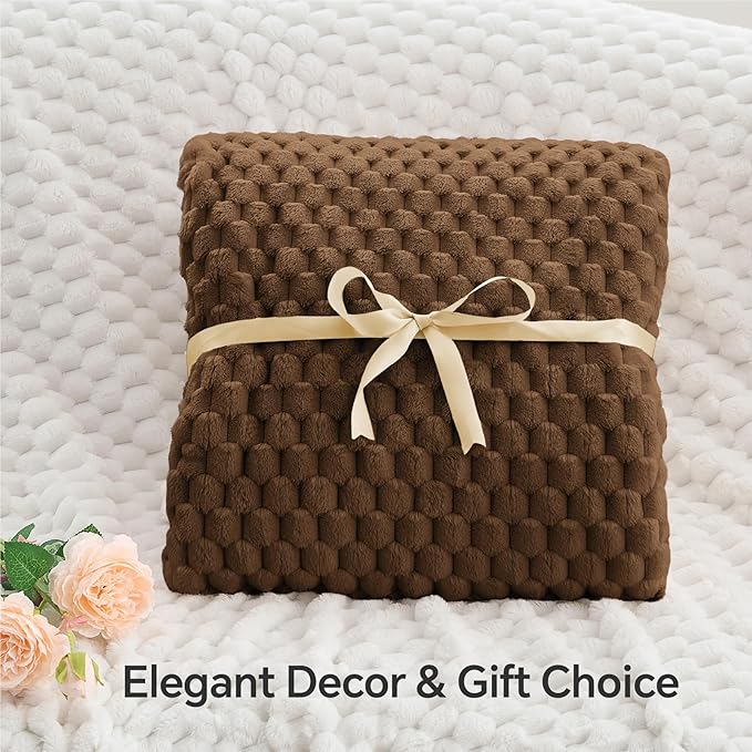 BEDELITE Fleece Blanket - 3D Jacquard Decorative Brown Throw Blankets for Couch & Bed, Soft and Cozy Warm Plush Fluffy Blanket All Seasons Suitable, 50x60Inches