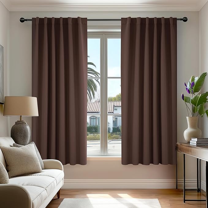 Deconovo Blackout Curtains, Thermal Insulated, W52 x L54 2 Panels, Back Tab, Machine Washable, Room-Darkening Drapes for Bedroom/Living Room Chocolate