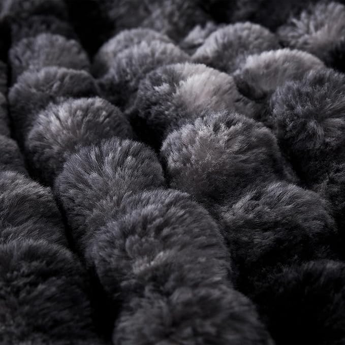 COOVA Faux Fur Throw Blanket for Couch, Cozy Soft and Fuzzy Plush Rabbit Fur Bubble Blanket for Sofa Bedroom Living Room, 50x60 Inches Tie Dye Black