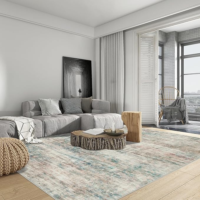 10x14 Area Rugs Washable Rug: Modern Abstract Living Room Rug Soft Anti-Skid Thin Carpet Indoor Floor Non-Shedding Carpets for Bedroom Dining Room Farmhouse Nursery Home Office Multi Color