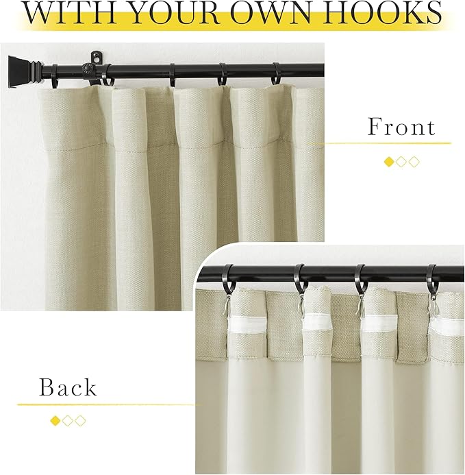 NICETOWN Room Darkening Bedroom Curtains 84 inches Long, Pinch Pleated Curtains Faux Linen Blend Light Blocking Noise Canceling Thermal Drapes for Living Room, Linen Beige, W52 x L84, 2 Panels