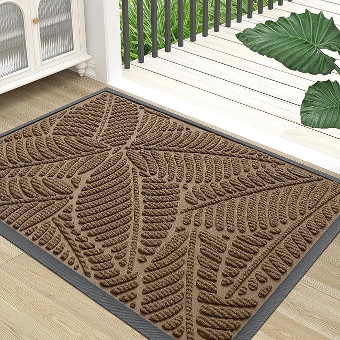 Colorxy Waterproof Doormat, Sturdy Natural Rubber Front Indoor Mat, Non Slip Low Profile Outdoor Door Mat, Stain and Fade Resistant Floor Mats, Easy Clean Patio Entry Mat, 59''x23'', Light Brown