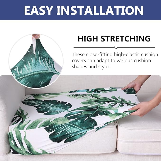 hyha Printed Couch Cushion Covers, Floral Sofa Covers Washable for Cushion Couch, Stretch Pattern Outdoor Cushion Covers for Patio Furniture with Elastic Bottom(Small, Monstera Deliciosa)