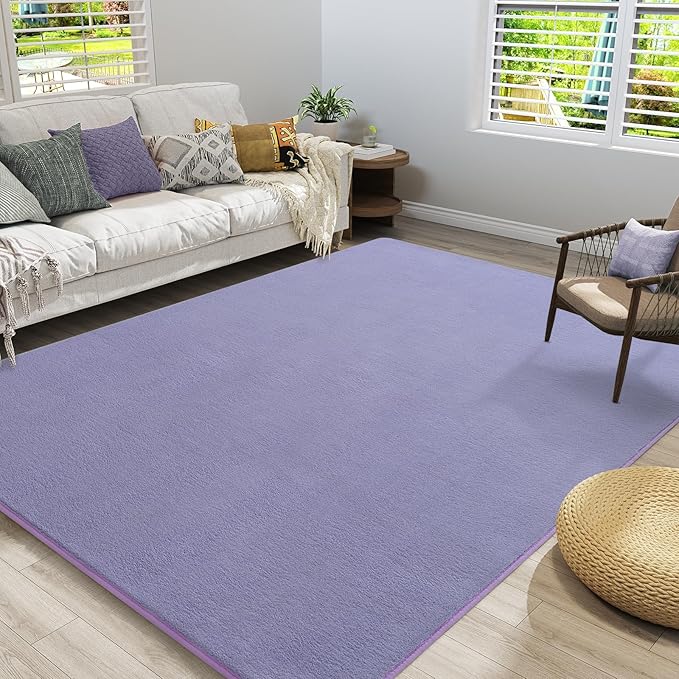 Amearea Large Modern Area Rugs for Bedroom Living Room, 5x8 Feet Purple Thickened Memory Foam Rug, Fluffy Indoor Washable Rugs Non Slip Minimalist Carpet for Boys Girls Dorm Nursery Room Decor