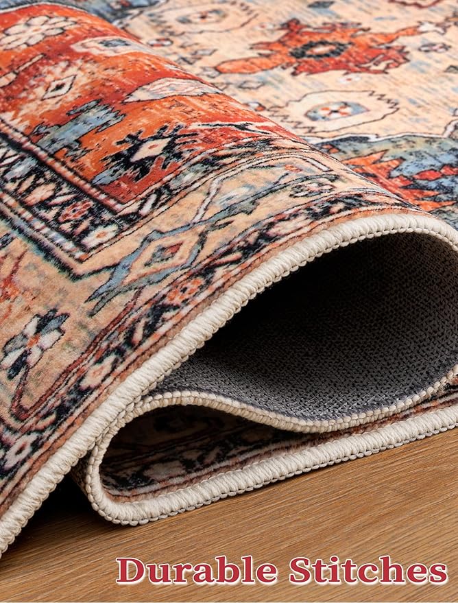 SERISSA Runner Rug for Hallways, 2'6"x12' Washable Non Slip Kitchen Runner Rug, Extra Long Boho Rug Ultra Soft Vintage Tribal Print Floor Carpet for Bedroom Hallway Entryway Bathroom Laundry Room